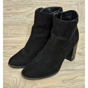A New Day Women's Black Suede Boots Ankle Zip Up Chunk Heel Booties Size 8